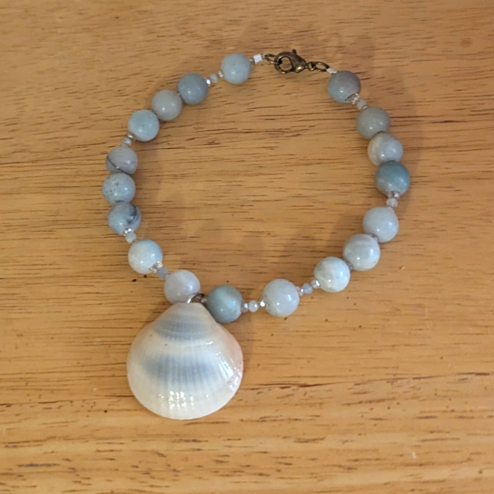 Handmade Blue Beaded Bracelet with Shell Pendant